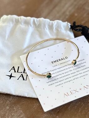 ALEX + ANI Emerald Flex Cuff Birthstone Bracelet - New in Pouch